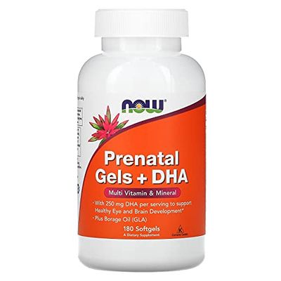 NOW Supplements, Prenatal Gels + DHA with 250 mg DHA per serving, plus Borage Oil (GLA), 180 Softgels