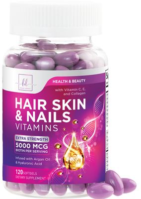Hair Vitamins for Women with Biotin 5000mcg - Hair, Skin &amp; Nails Health &amp; Keratin Support Infused with Argan Oil, Collagen &amp; Hyaluronic Acid, Womens Hair Growth Support Supplement - 120 Softgels