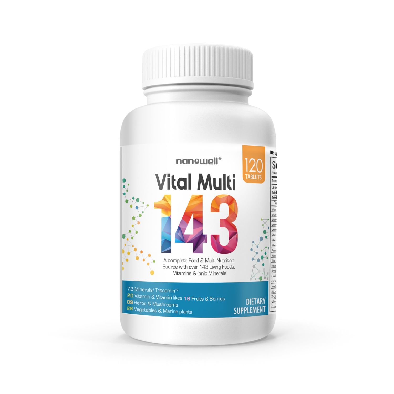 NANOWELL Vital Multi 143 - Multivitamin &amp; Multimineral Supplement with 20 Vitamins and 72 Minerals,143 Ingredients Total - 120 Tablets, 30 Day Supply