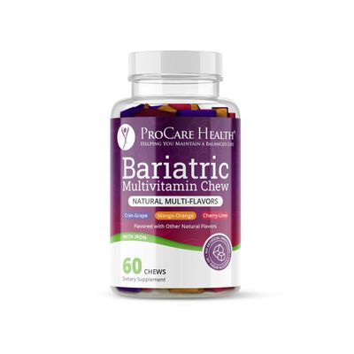 ProCare Health | Bariatric Multivitamin | Soft Chew | 22.5mg Iron | Individually Wrapped | Multi-Flavor | Cran-Grape, Mango-Orange, Cherry-Lime | 60 Count | 1 Month Supply