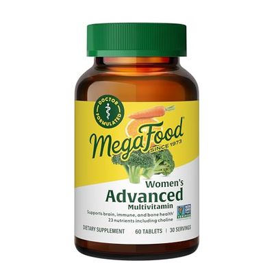 MegaFood Women&#39;s Advanced Multivitamin for Women - Doctor-Formulated With Iron, Choline, Vitamin D, Vitamin C &amp; Zinc - Brain Health - Immune Support - Non-GMO - Vegetarian - 60 Tabs (30 Servings)