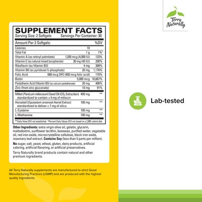 Terry Naturally Hair Renew Formula - Hair Growth Support Supplement with Horsetail Biotin &amp; Folic Acid - Millet Seed Oil for Keratin Production Support - 60 Softgels