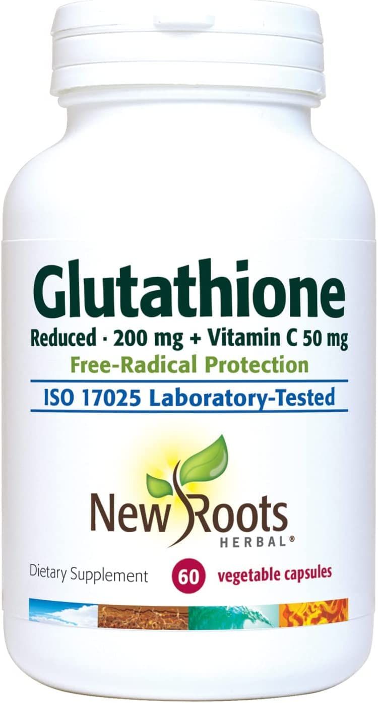 NEW ROOTS HERBAL Glutathione Supplement, 200 mg Reduced + Vitamin C (120 Veg Caps) | Free-Radical Protection | Gluten Free, Non-GMO Formulated and Made in Canada