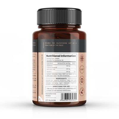 pureclinica Glutathione 1000mg x 60 Tablets. with 500mg Glutathione, 300mg ALA, and 200mg Vitamin C per Tablet.