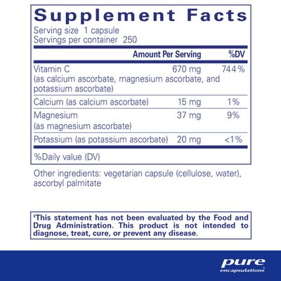 Pure Encapsulations Buffered Ascorbic Acid Capsules | Vitamin C for Sensitive Individuals* | 250 Capsules