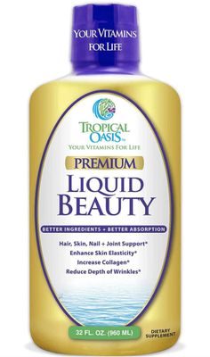 Tropical Oasis - Liquid Beauty | Supplement for Hair, Skin, &amp; Nail Growth, Weight Control, Joint Support - Biotin + Hydrolyzed Collagen (32 Servings)