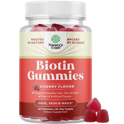 Natural Biotin Gummies for Hair Growth - Biotin Vitamins Hair Skin and Nails Gummies for Women and Men - Biotin Hair Growth Vitamins for Women with Pantothenic Acid and Biotin Hair Gummies