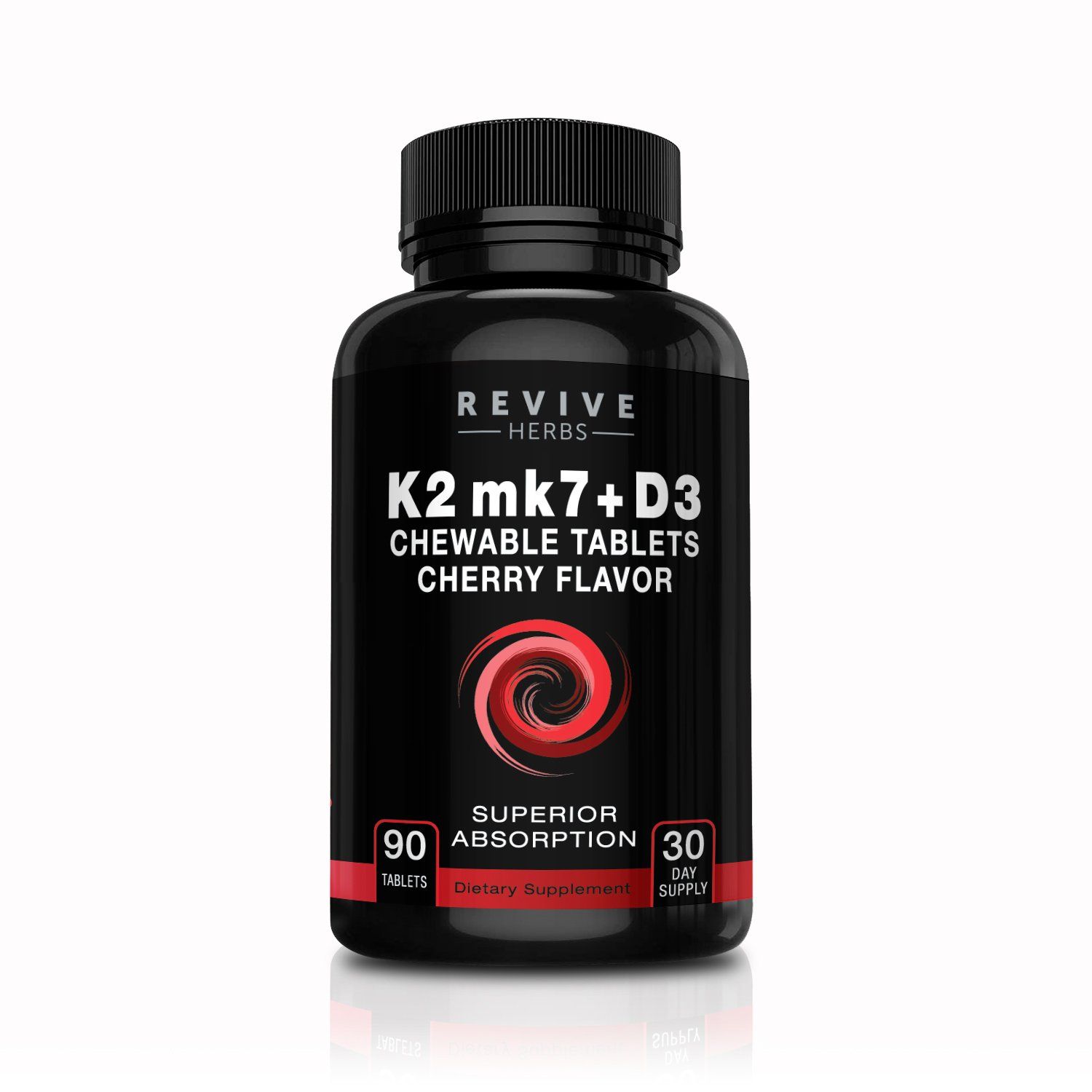 Revive Herbs Vitamin K2 D3 - Cherry Flavored Chewable Tablets for Superior Calcium Absorption - Supports Bone &amp; Cardiovascular Health - Serving Size K2 mk7 225 mcg, D3 6000 IU - Vitamin D3 K2