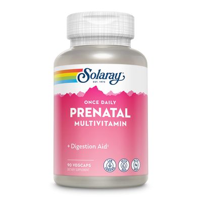Solaray Once Daily Prenatal Multivitamin with Iron &amp; DHA, Prenatal Vitamins and Minerals for Expectant Mothers, Digestion Aid with Morning Ease Herbal Blend &amp; Whole Food Base, 90 Servings, 90 VegCaps