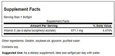 Swanson Vitamin E - Natural Vitamin Supplement Promoting Cardiovascular Health - Natural Formula Delivering Essential D-Alpha Tocopherols - (100 Softgels, 1000 IU Each)