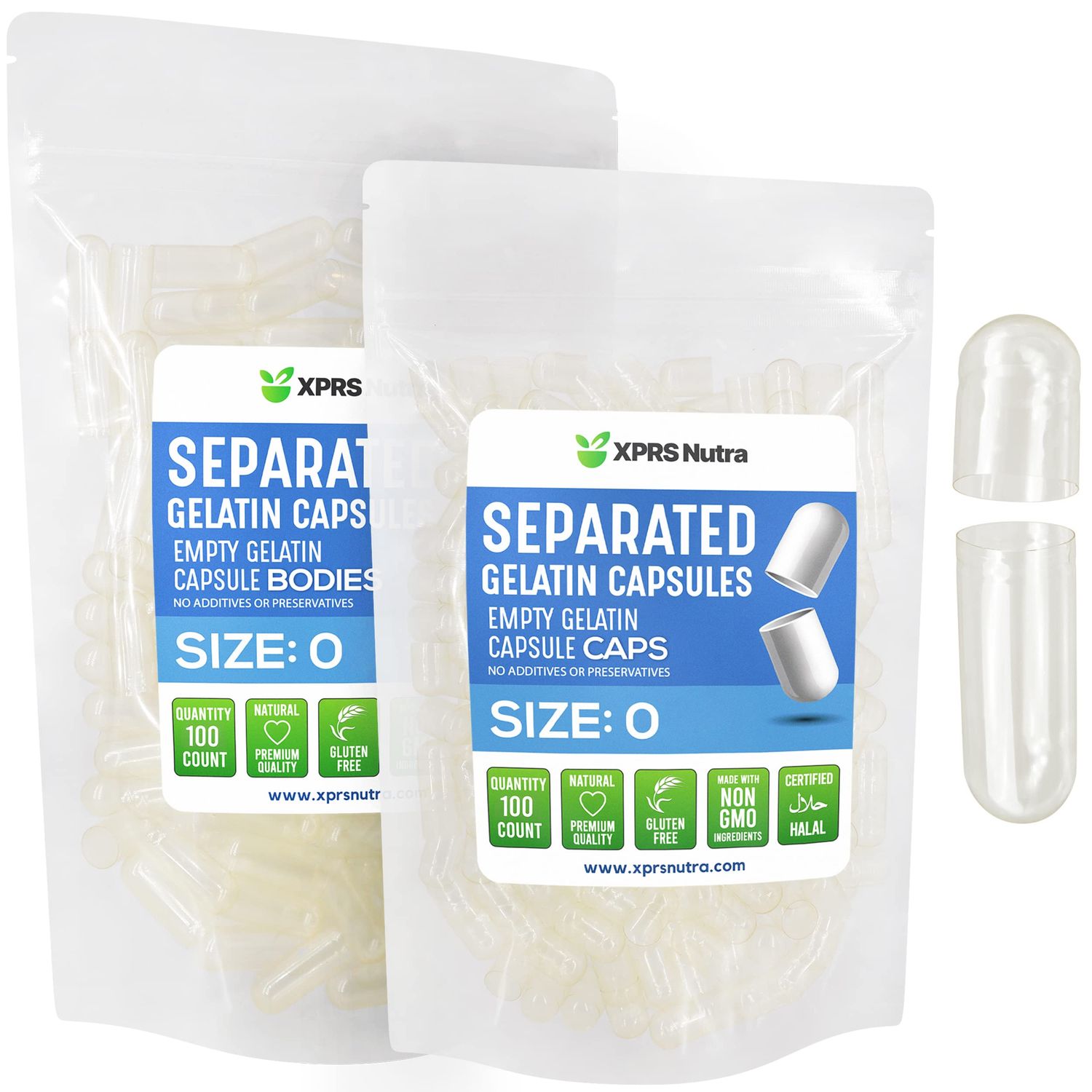 XPRS Nutra Gelatin Size 0 Separated Capsules - 100 Count Empty Capsules Separated in Bags - Size 0 Gelatin Capsules - Clear Empty Gelatin Capsules for DIY Supplement Filling