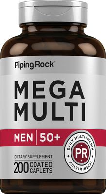 Piping Rock Multivitamin for Men Over 50+ | 200 Caplets | Mega 50 Plus Daily Multimineral | with Magnesium, Calcium, Zinc | Non-GMO, Gluten Free Supplement