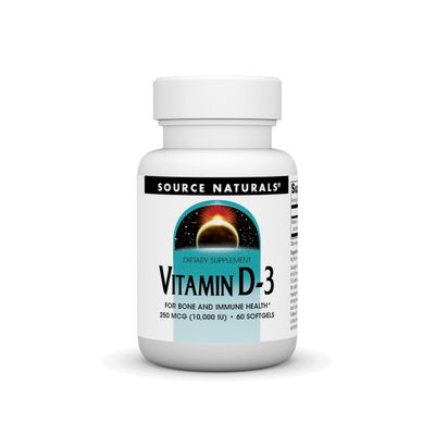 Source Naturals Vitamin D-3, Supports Bone &amp; Immune Health*, 250 mcg (10,000 IU) - 60 Softgels