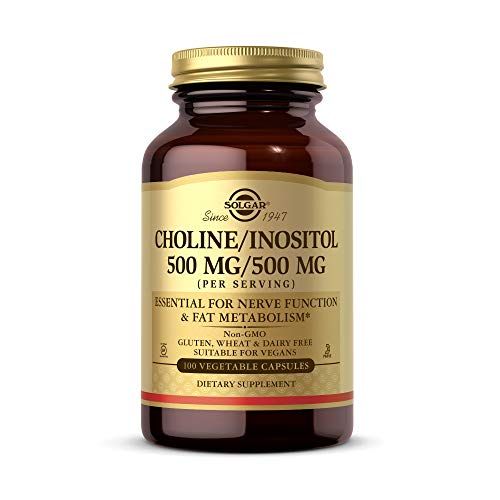 Solgar Choline/Inositol 500 mg/500 mg, 100 Vegetable Capsules - Energy Metabolism, Liver Health, Essential for Brain &amp; Nerve Function - Non-GMO, Vegan, Gluten Free, Dairy Free, Kosher - 50 Servings