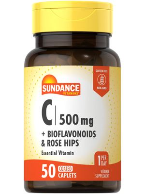 Sundance Vitamin C 500mg with Bioflavonoids and Rose HIPS | Vegetarian, Non-GMO, and Gluten Free | Essential Vitamin Supplement