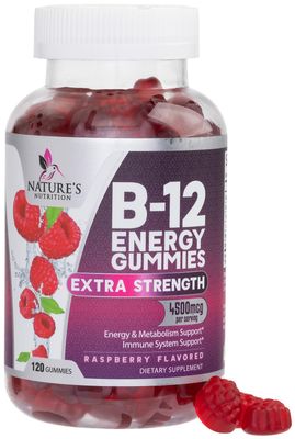 Vitamin B12 Energy Gummies - Extra Strength 4500mcg Chewable for Energy &amp; Nervous System Health Support, B-12 Complex Gummy Vitamin for Women, Men, Kids - Non-GMO, Vegan, Berry Flavor - 120 Gummies