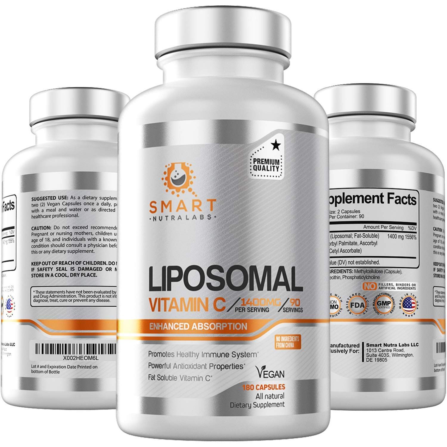 Liposomal Vitamin C 1400mg- 180 Vegan Capsules- China Free Ingredients, Fat Soluble High Absorption VIT C- Supports Healthy Immune System &amp; Collagen Booster- Powerful Antioxidant Support Supplement