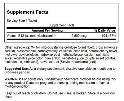 Swanson Methylcobalamin High Absorption Vitamin B-12 2.5 Milligrams 60 Tabs