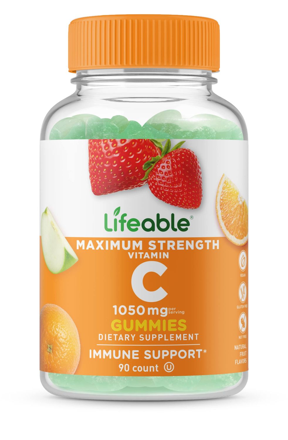 Lifeable Vitamin C - Great Tasting Natural Flavor Gummy Supplement - Vegetarian GMO-Free Chewable Vitamins - for Immune Support - 90 Gummies (1050 mg)