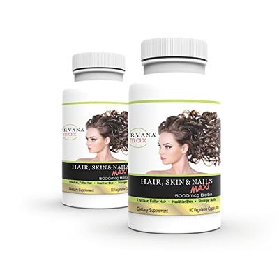 Wellgenix Purvana Max Hair, Skin, &amp; Nails Vitamin Capsules, Double Strength Biotin 5000MCG, Fo-Ti Root, VIT A &amp; B, Folic Acid (2 Pack)