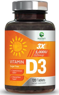 Vitamin D3 5000 IU (125 mcg) - High Potency Vitamin D Chewables for Bone, Teeth, Muscle &amp; Immune Support, Sugar Free, Non-GMO, Gluten Free, Extra Strength Vitamin D Supplements - 120 Chewable Tablets