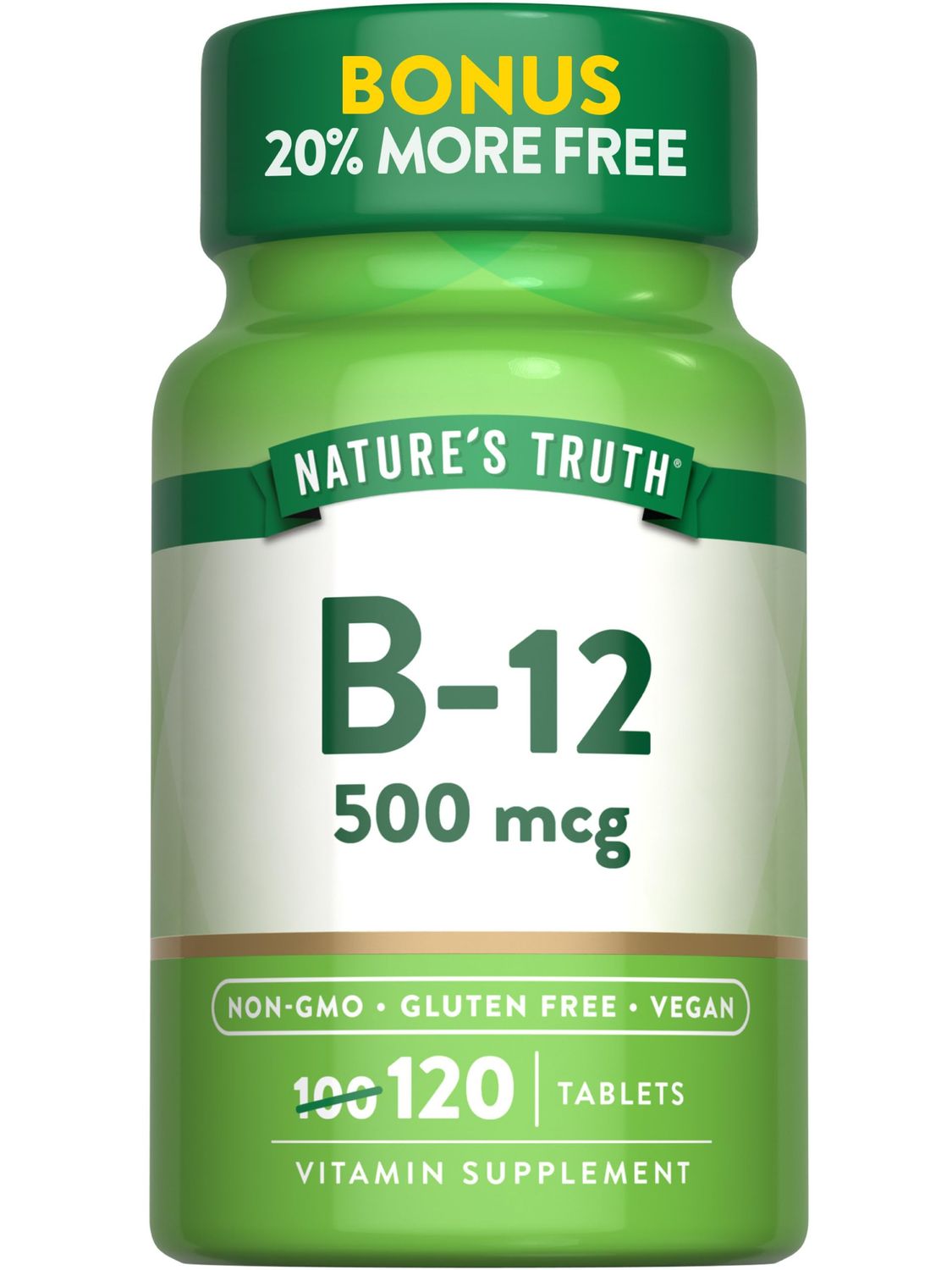 Nature&#39;s Truth B12 Vitamin | 500 mcg | 120 Tablets | Vegan, Non-GMO &amp; Gluten Free Supplement