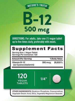 Nature's Truth B12 Vitamin | 500 mcg | 120 Tablets | Vegan, Non-GMO &amp; Gluten Free Supplement