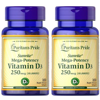 Puritan&#39;s Pride Vitamin D3 10,000 IU, Twin Pack 200 Total Count