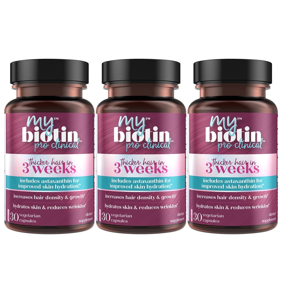 Purity Products MyBiotin ProClinical - Thicker Hair Starting in 3 Weeks &amp; Fights Wrinkles - MB40X Patented Biotin Matrix w/Astaxanthin - 40X More Soluble vs Ordinary Biotin 90 Count