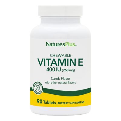 NaturesPlus Vitamin E Chewable - 400 iu, 90 Vegetarian Tablets - Natural Carob Flavor - Healthy Cardiovascular Function, Free-Radical Defense &amp; Overall Wellbeing - Gluten-Free - 90 Servings