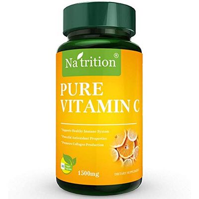 Na&#39;trition Pure Vitamin C Vegetarian Capsules 1500mg per Serving, Organic Immune System Support and Antioxidant Supplement | Non-GMO and Gluten Free | 50 Day Supply