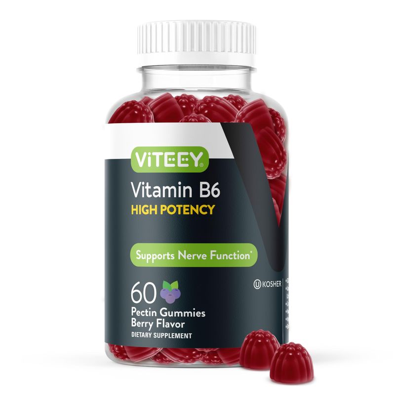 Vitamin B6 Gummies 100mg for Adults &amp; Teens - B6 Vitamins for Mood &amp; Nerve Function Support - Immune Booster - Vegan, GMO Free, Gluten Free, Gelatin Free - Tasty Chewable Berry Flavored VIT B6 Gummy