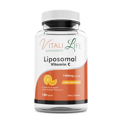 Vitali Life Liposomal Vitamin C, 1400 mg, 180 Capsules, Ultra High Absorption from Ascorbic Acid, Powerful Antioxidant, Immune System Support, Collagen Boosting for Skin Health