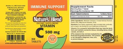 Nature's Blend Vitamin C 500 mg 100 Tablets