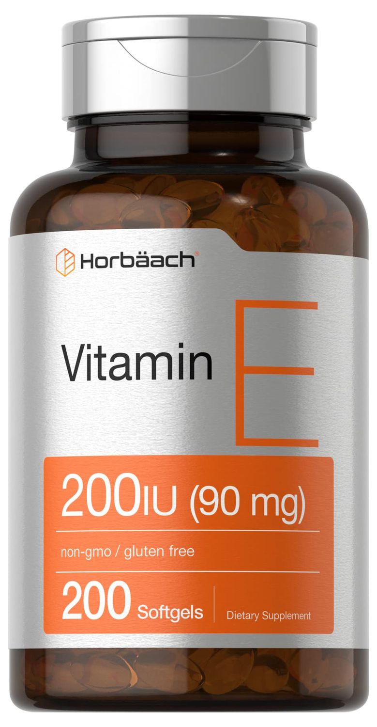 Horbach Vitamin E Softgel Capsules | 200 IU (90 mg) Supplement | 200 Count | Non-GMO and Gluten Free Formula