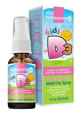 Nutrasumma Kids Vitamin D3 400 IU Spray Bubble Gum Flavor-1oz- Naturally High Absorption Rate Supports Bone Boosts Immune System Vitamin Supplement