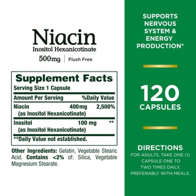 Nature's Bounty Niacin 500 mg capsules 120 ea ( Pack of 2)