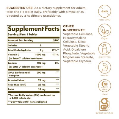 Solgar Ester-C Plus 1000 mg Vitamin C (Ascorbate Complex) - 90 Tablets, Pack of 3 - Gentle &amp; Non Acidic - Supports Upper Respiratory Health - Non-GMO, Gluten Free - 270 Total Servings