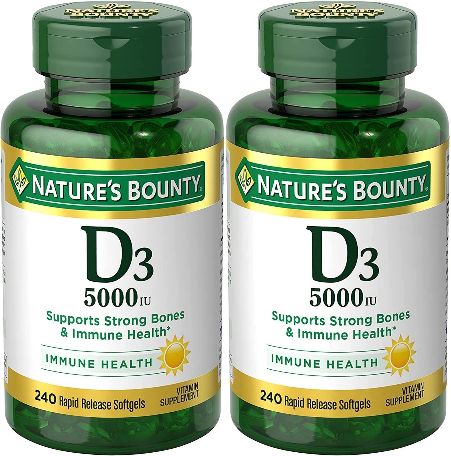 Nature&#39;s Bounty Vitamin D3, Immune Support, 125 mcg (5000iu), Rapid Release Softgels, 240 Ct - Pack of 2