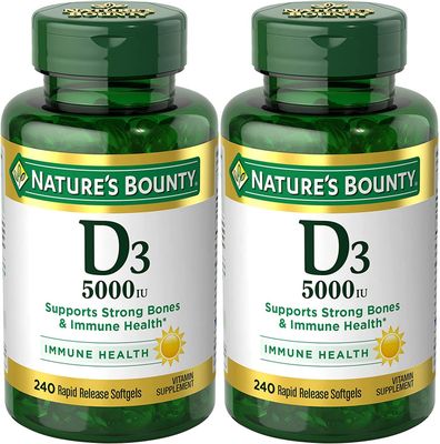 Nature&#39;s Bounty Vitamin D3, Immune Support, 125 mcg (5000iu), Rapid Release Softgels, 240 Ct - Pack of 2