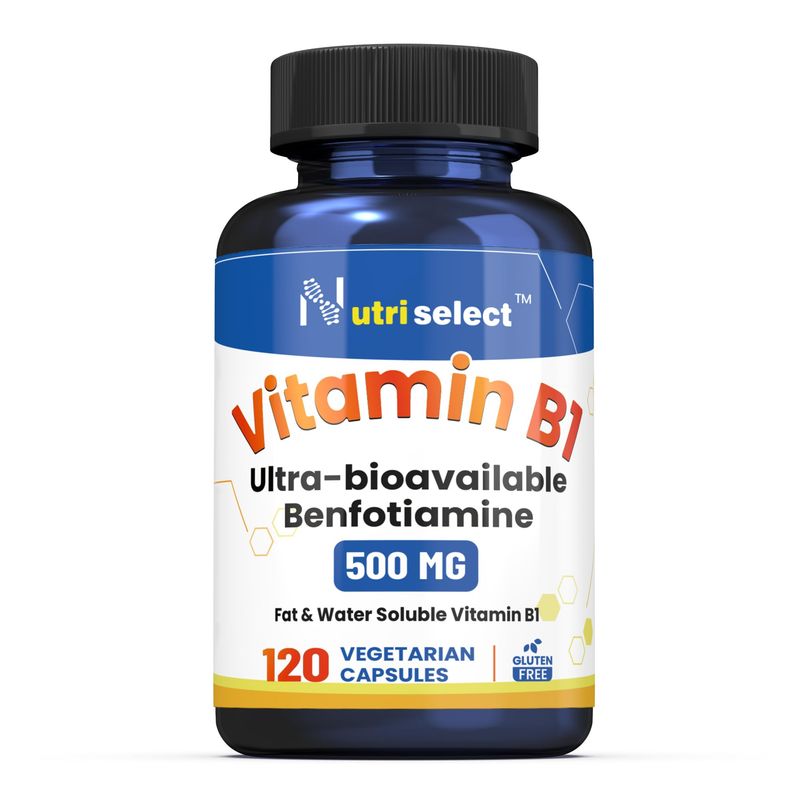 NUTRISELECT 120 Capsules of Vitamin B1, Providing 500 mg of Benfotiamine, and is Non-GMO, Vegan, and Gluten-Free