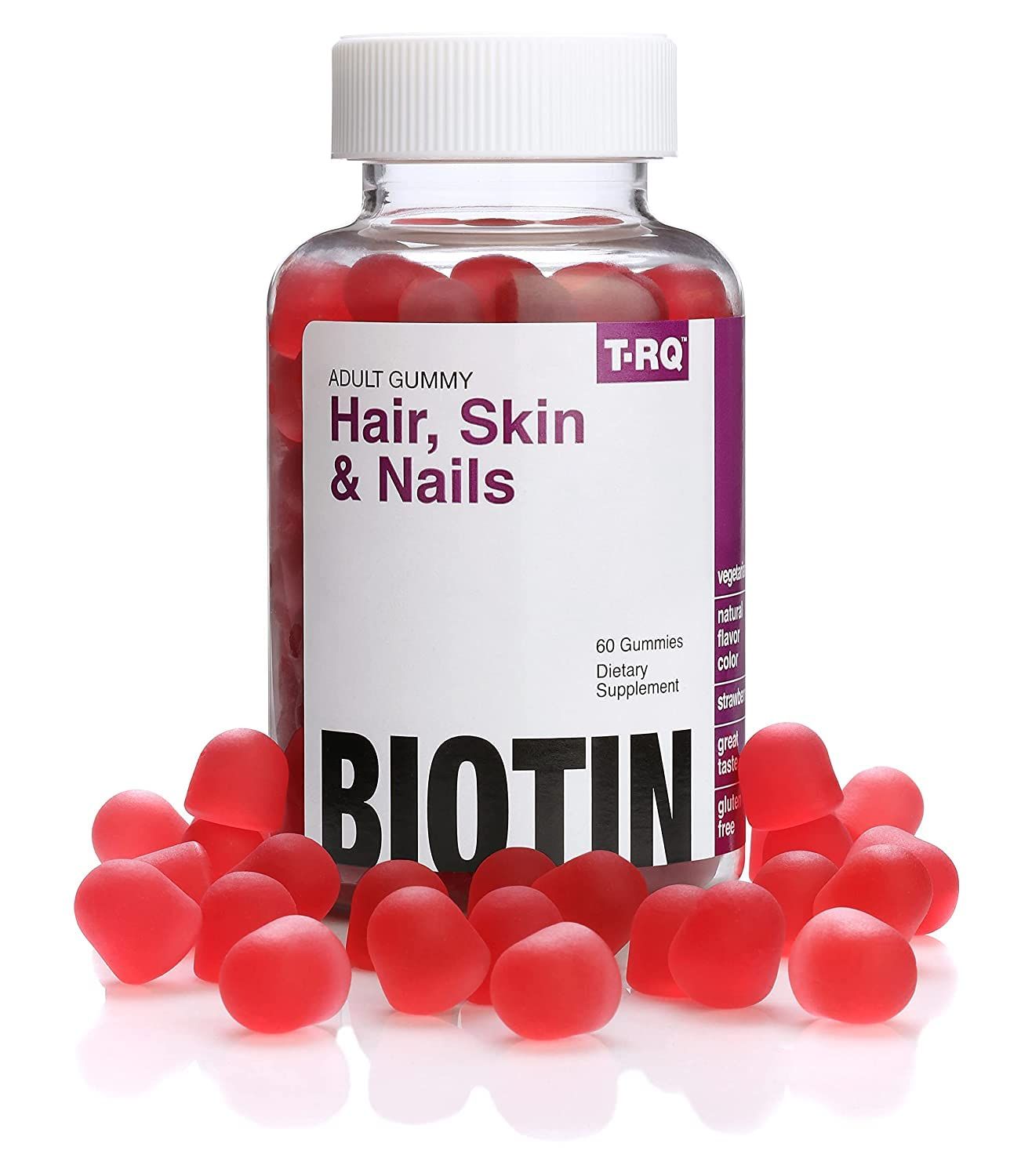 T.RQ Hair, Skin &amp; Nails Gummy Dietary Supplement, Natural Strawberry, 60 Count