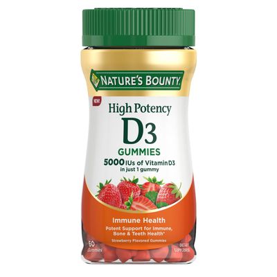 Nature&#39;s Bounty Vitamin D 5000 IU Gummies, Vitamin D3 High Potency Immune Support &amp; Bone Health Supplement, 5000 IU in 1 Gummy, Strawberry Flavor, 2 Month Supply, 60 Vegetarian Gummies for Adults