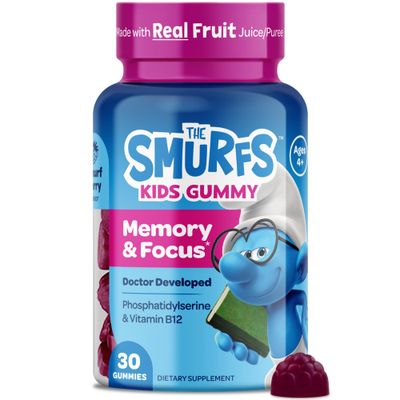 Smurfs Focus Gummies for Kids | Kids Focus and Attention Supplement with Phosphatidylserine | Made with Real Fruit | Doctor Developed | Non-GMO and No Artificial Flavors or Colors | 30 Gummies