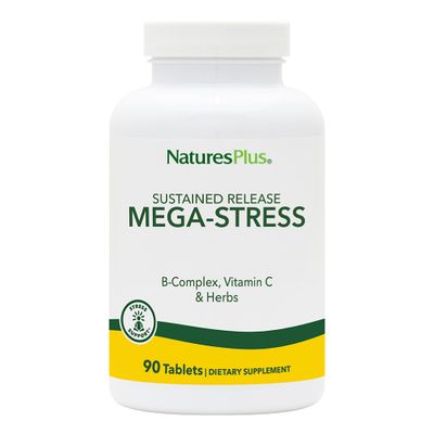 NaturesPlus Mega-Stress Complex, Sustained Release - 90 Vegetarian Tablets - B Complex, Vitamin C Supplement, Chamomile &amp; Herbs - Gluten-Free - 90 Servings