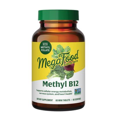 MegaFood Methyl B12 - Vegan - Includes Methyl Folate, Vitamin B12 &amp; B6 - Supports Cellular Energy Production, Nervous System Health &amp; Cardiovascular Function - 60 Tablets