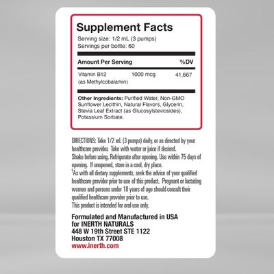 InErth Liposomal Vitamin B12 Liquid Drops - 1000 mcg Sublingual Methylcobalamin for Energy, Metabolism, Nervous System Immune Support - High Absorption Vegan VIT B1 2 Complex Supplement 1 Fl Oz
