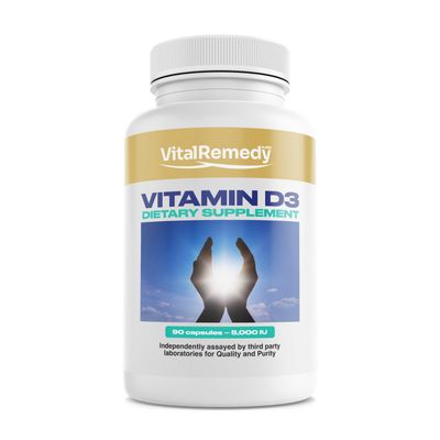VitalRemedyMD Vitamin D3 5000 IU - 3 Month Supply for Healthy Muscle and Joint Function, Non-GMO, Gluten Free, Vegan Vitamin D Capsules for Healthy Aging, 90 Count