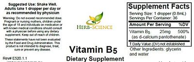 Vitamin B5 Drops Pantothenic Acid, Alcohol-Free Liquid Extract Maintain Healthy Hormones, Support Heart Health, Help Keep Skin and Hair Healthy and Support Immune System - Herb-Science
