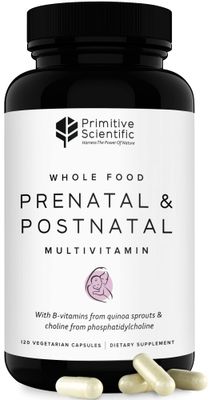 Primitive Scientific Prenatal and Postnatal Multivitamin for Women with Vitamins A, B, C, E, &amp; D, Iodine and Ginger Extract for Mother and Baby Support - 120 Capsules, Non-GMO, Gluten Free
